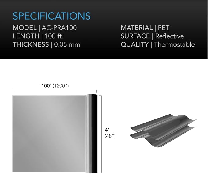 AC Infinity Mylar Film Roll 4' x 100', Reflective PET Foil Sheet, 2 mil Thick - Image 7