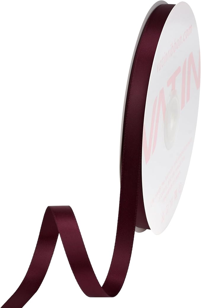 VATIN Double Face Burgundy Satin Ribbon 3/8" Continuous 50 Yards, Burgundy by VATIN