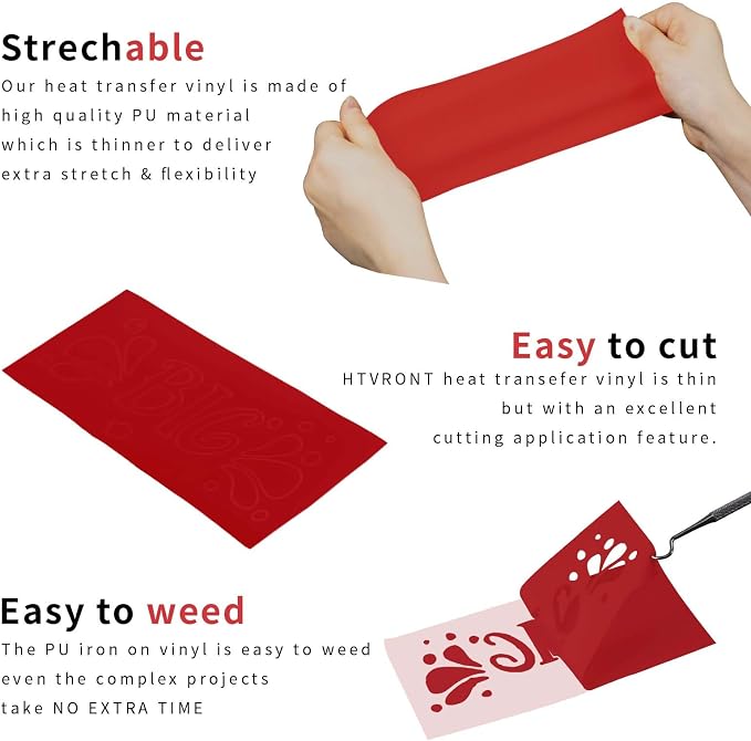 HTVRONT Red HTV Heat Transfer Vinyl Bundle: 24 Pack 12"x12" Iron on Vinyl Sheets - Image 7