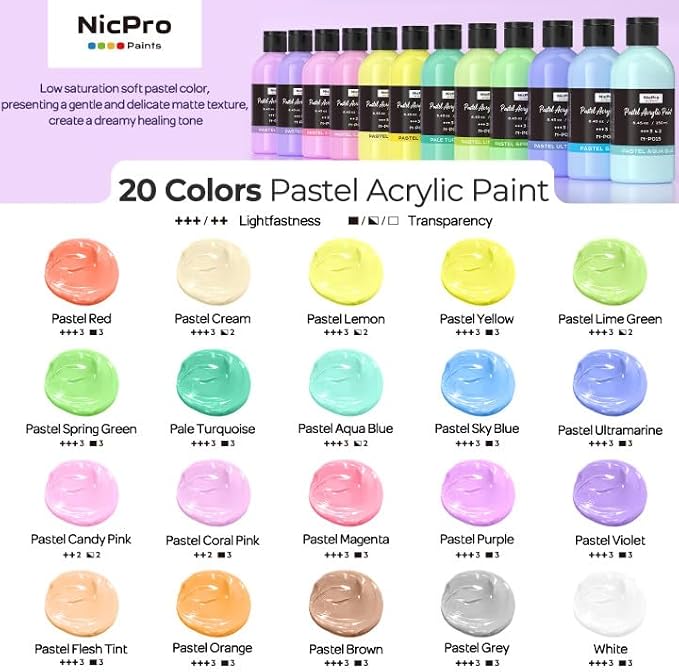 Nicpro 20 Colors Pastel Acrylic Paint Set, Large Bulk Pastel Acrylic Paint - Image 8