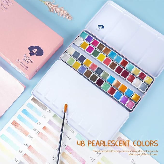 Paul Rubens Artist Grade Watercolor Set, 48 Colors Glitter Metallic Paints - Image 9