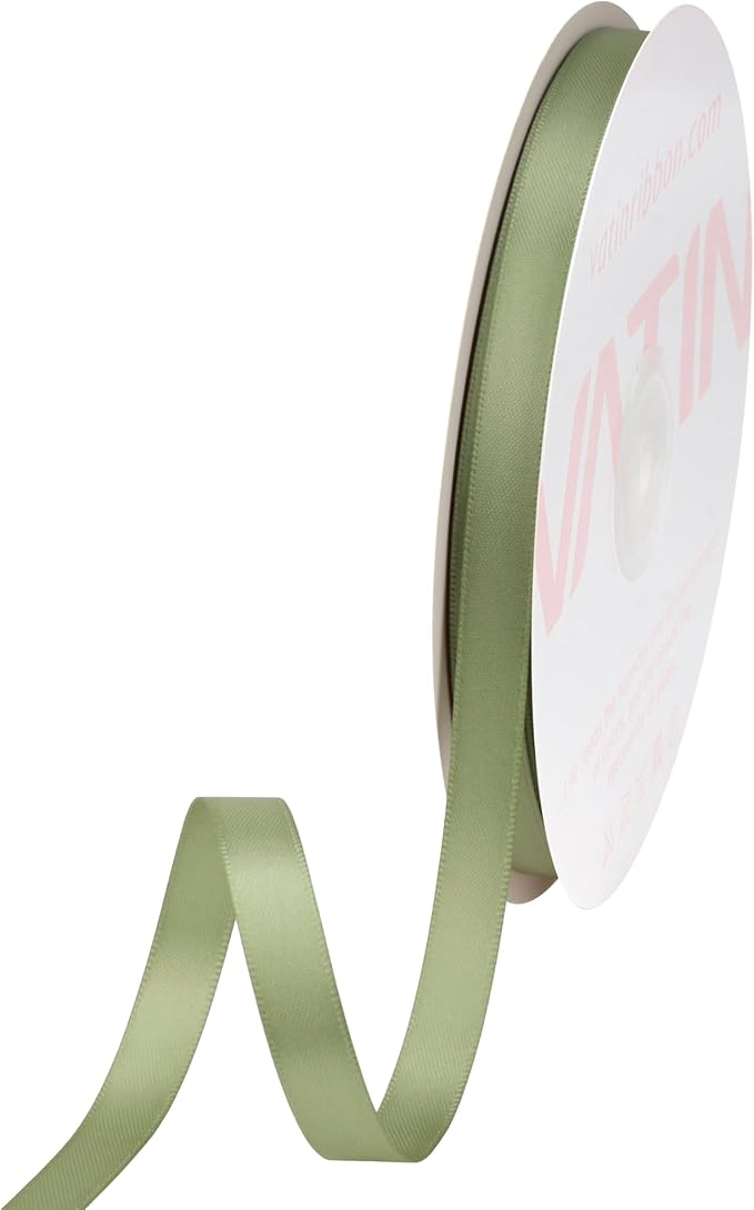 VATIN Double Face Dusty Sage Green Satin Ribbon 3/8" Continuous 50 Yards by VATIN