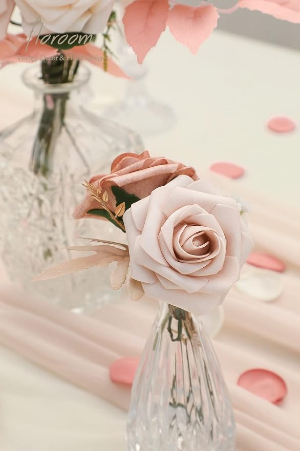 Floroom Artificial Flowers 25pcs Real Looking Morandi Peach Ombre Colors Foam - Image 5