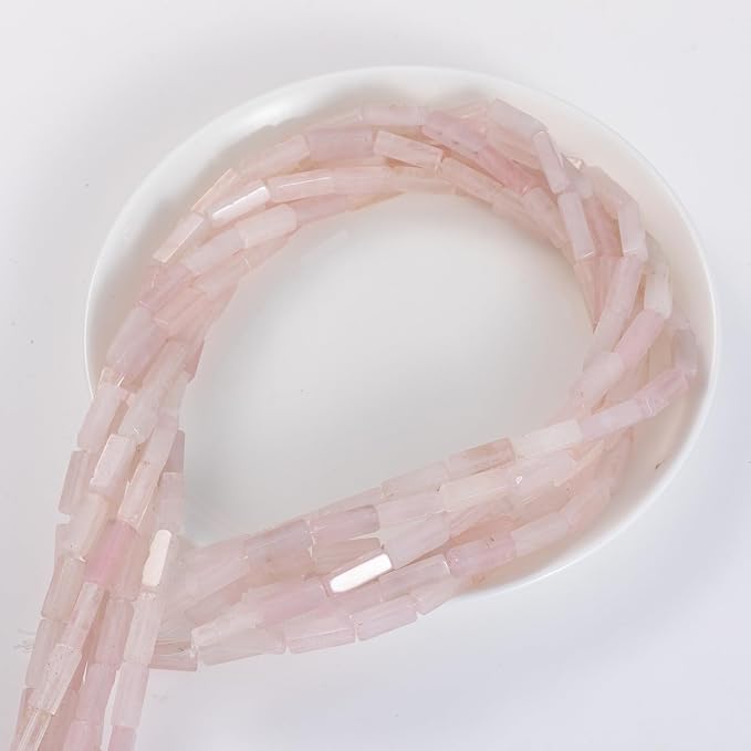 Natural Rose Quartz Crystal Rectangle Tube Beads 4x13mm 38cm/str Loose Semi - Image 7