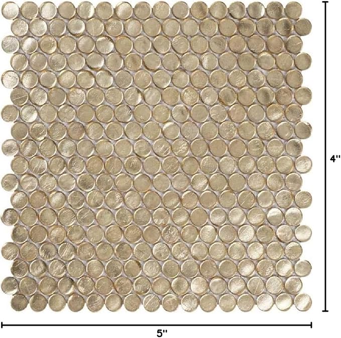 1.03 sq ft/Piece Pack of 1, Glossy Gold Glass Penny Round Mosaic Tiles – 12.2" - Image 9