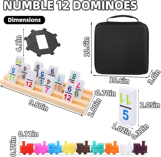 Mexican Train Dominoes Set Numbers and 8 Wooden Holders, Double 12 Travel - Image 6