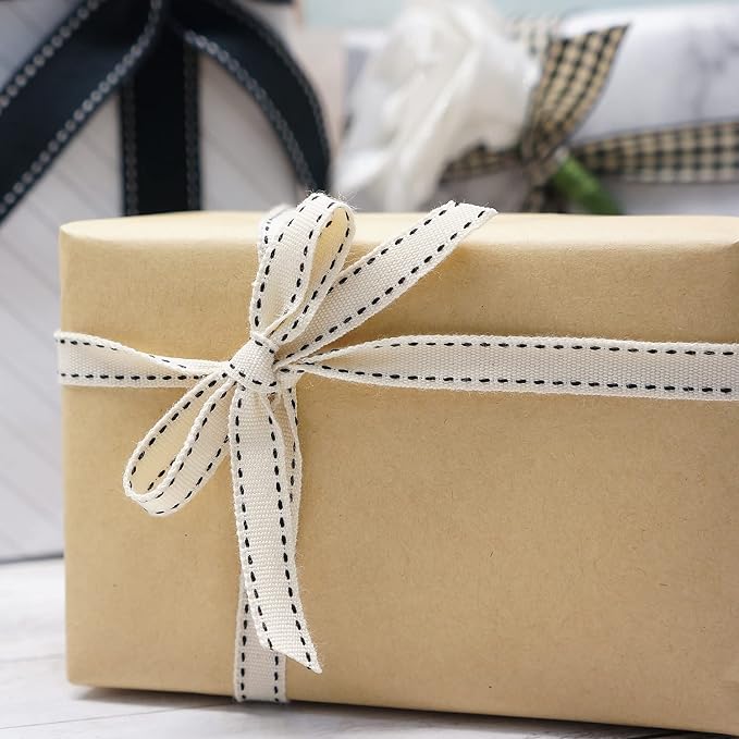 CT CRAFT LLC Ivory Cotton Black Stitched Ribbon 3/8" x 10 Yards - Image 7
