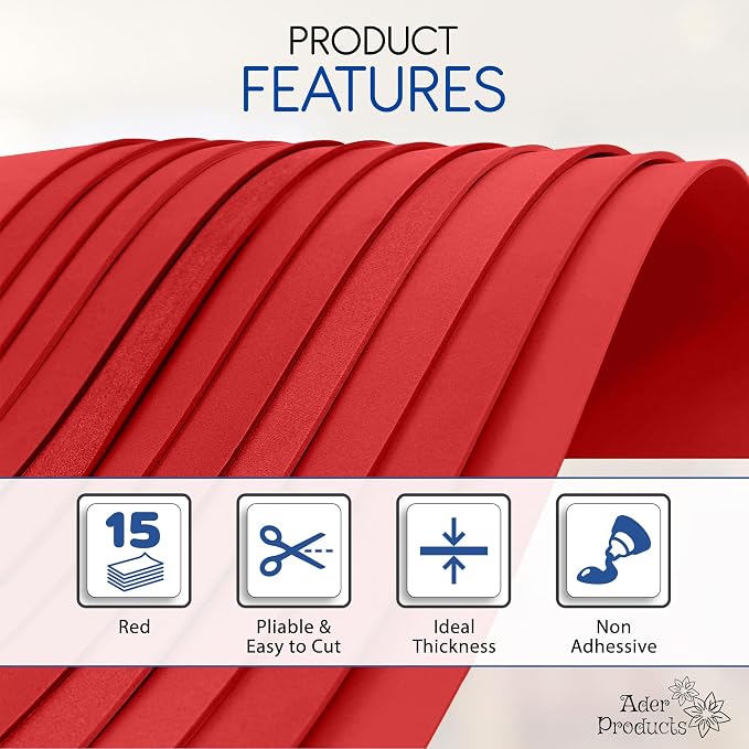 Red EVA Foam Sheets for Crafts, 9 x 12 Inch, 2mm Thickness, 15 Pack – Ideal for - Image 4