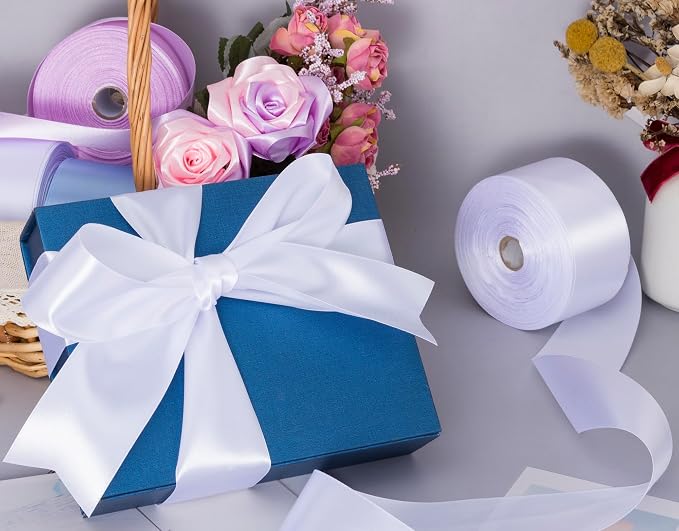 2 Inch White Solid Satin Ribbon, 50 Yards Craft Fabric Ribbon - Image 5