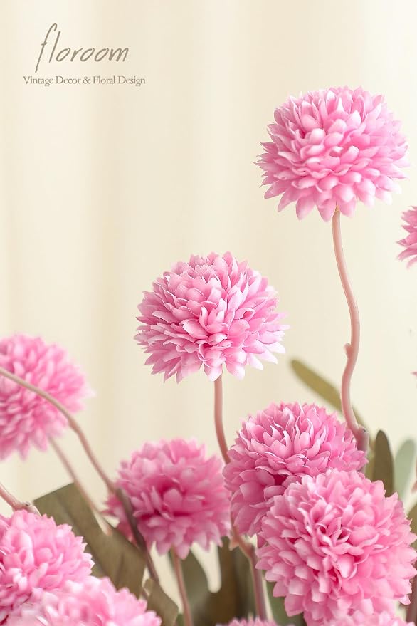 Floroom 5pcs Fuchsia Pink Faux Silk Mums Artificial Flowers, Bulk Fake Small - Image 4