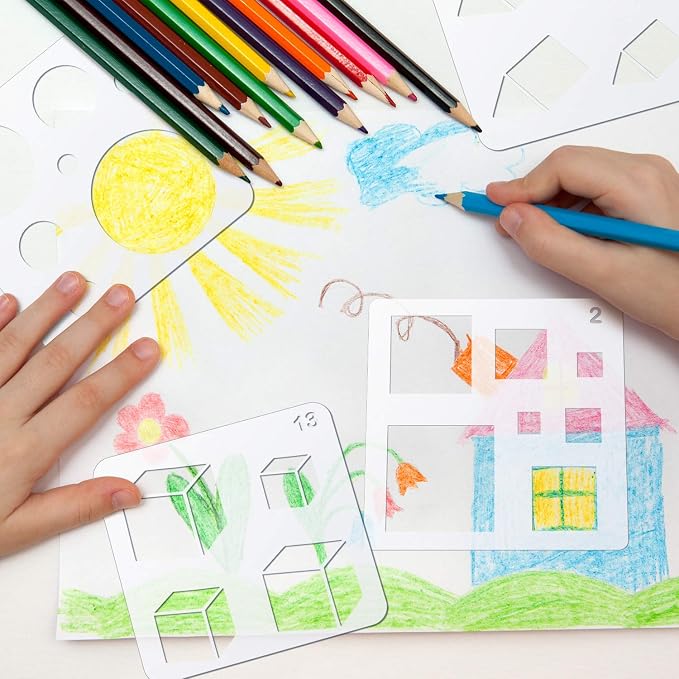 Outus 16 Pieces Kids Drawing Stencils Basic Shape Plastic Drawing Stencil - Image 6