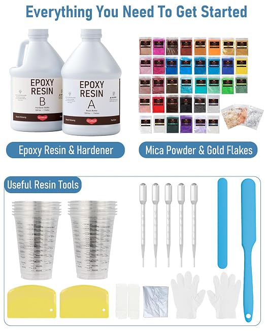 2 Gallon Epoxy Resin Kit with 36 Colors Mica Powder, Cups & Stick, Crystal - Image 7