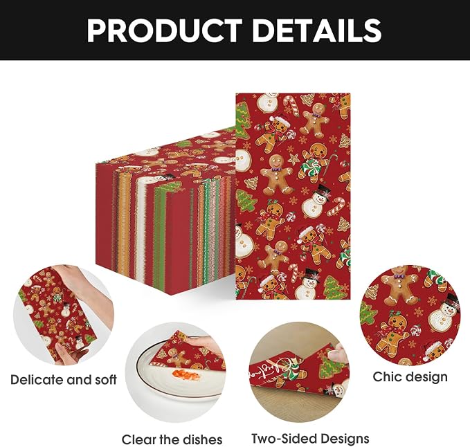 Horaldaily 100 Christmas Disposable Paper Decorative Guest Napkins, Gingerbread - Image 7