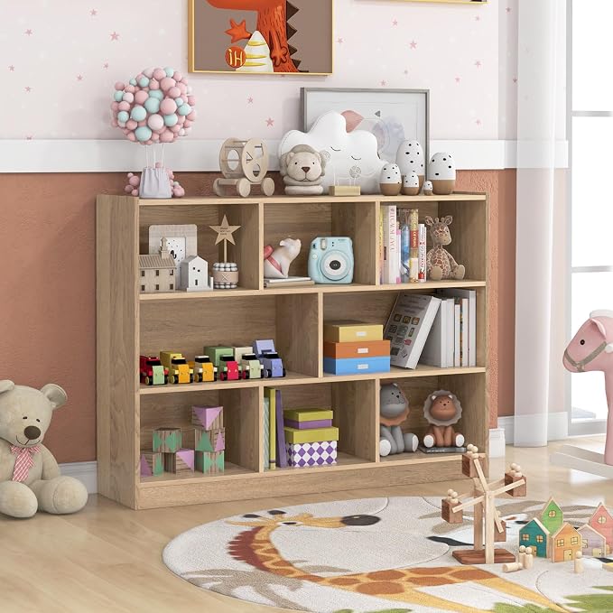 KOTEK Toy Storage Organizer, 8 Cubby Kids Bookshelf, Wooden 4-Tier Bookcase - Image 8