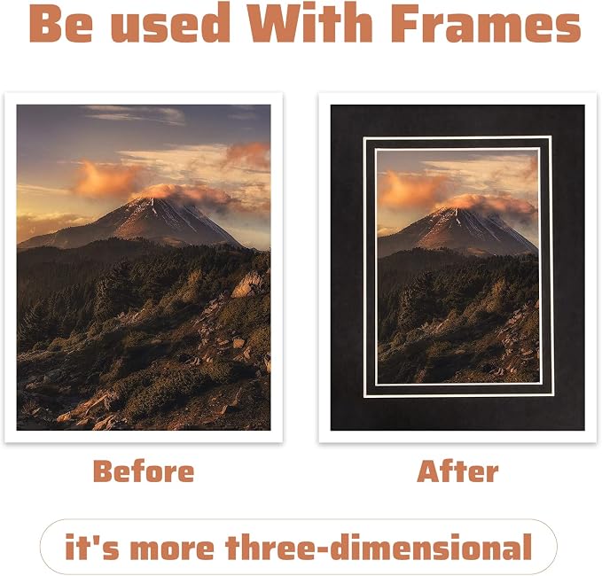 HOTUO 10 Pack Acid Free Black Picture Frame Mats, Pre-Cut 11x14 Picture Mats - Image 5