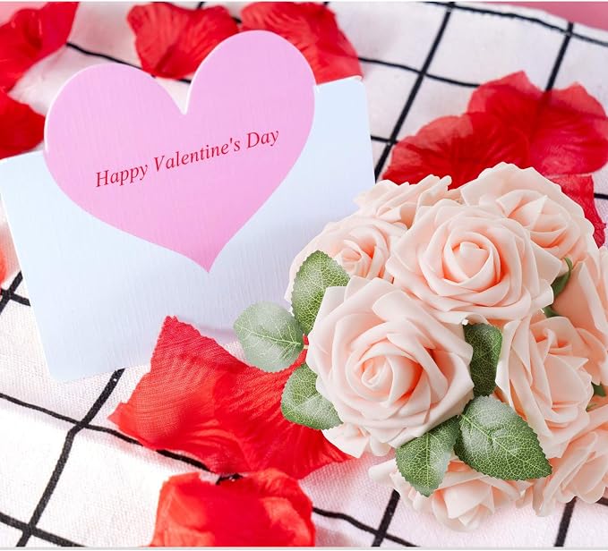 AmyHomie Artificial Flower Blush Pink Rose 25pcs Real Looking Fake Roses w/Stem - Image 6