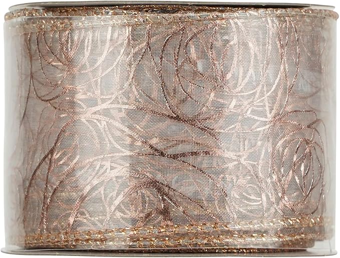MEEDEE Floral Rose Wired 2.5 Inch Rose Gold Organza Sheer Ribbon, Wedding - Image 9
