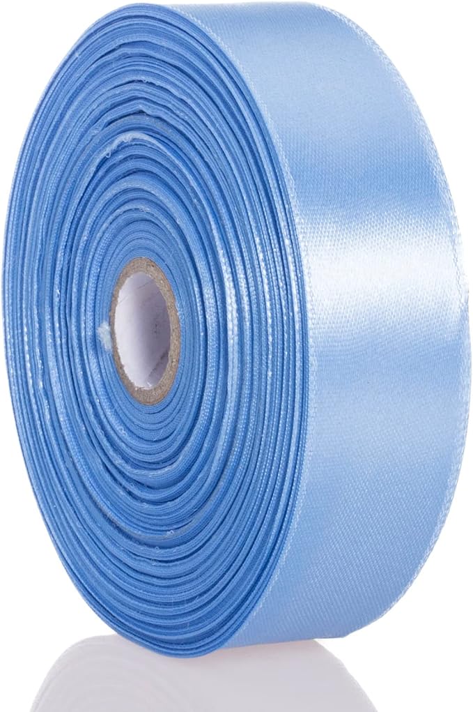 1 Inch Sky Blue Solid Satin Ribbon, 50 Yards Craft Fabric Ribbon - Image 8