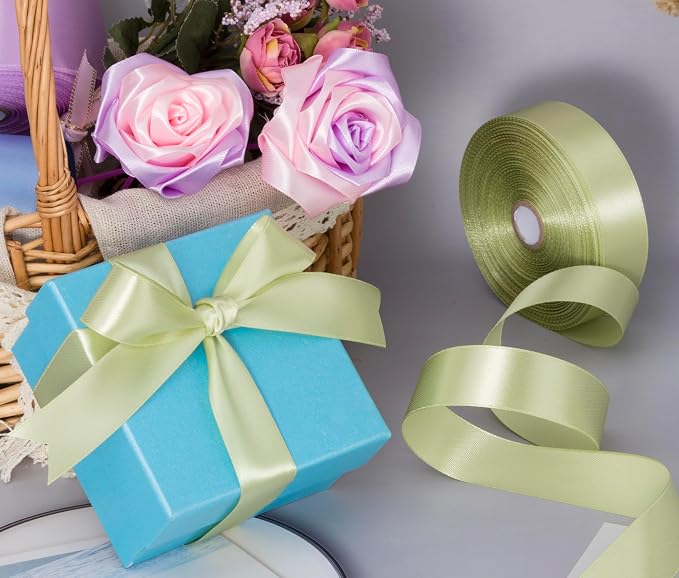 1 Inch Spring Green/Fresh Sprout Solid Satin Ribbon, 50 Yards Craft Fabric - Image 5