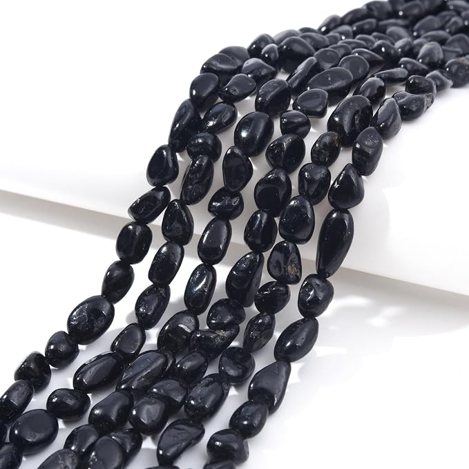 Black Tourmaline Pebble Nugget Oval Free Tumbled Stone 6-8mm Natural Gemstone - Image 2