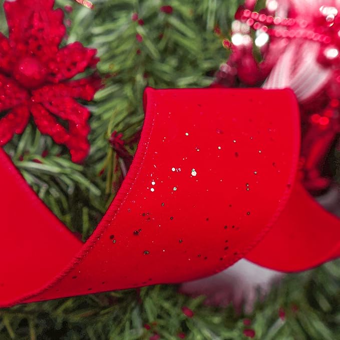 CT CRAFT LLC Red Velvet with Confetti Glitter Wired Ribbon 2.5 Inch x 10 Yards - Image 7