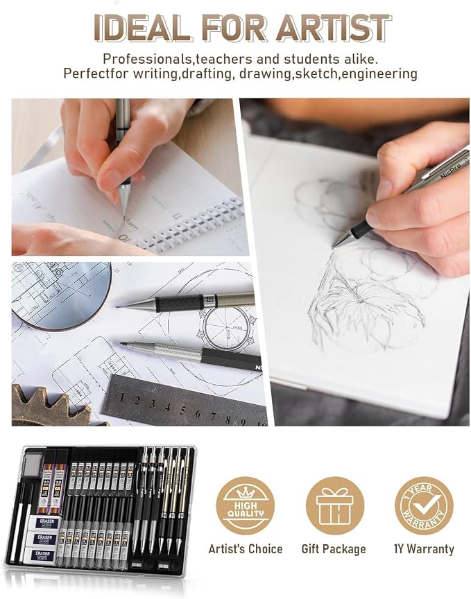 Nicpro 35PCS Gold Art Mechanical Pencils Set - Image 7
