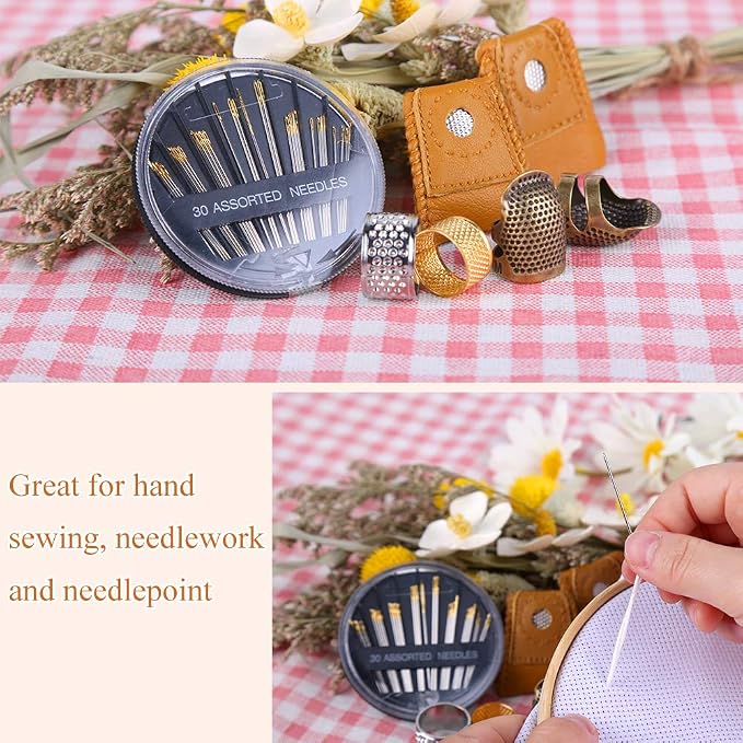 8 Pcs Thimble + 30 Pcs Sewing Needles, Finger Protector Fingertip Adjustable - Image 6
