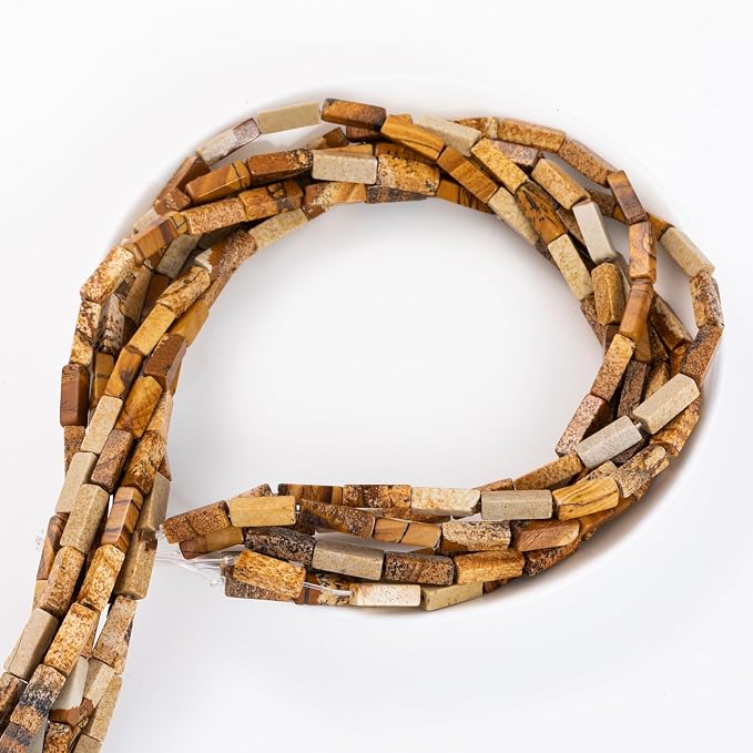 Natural Blown Picture Stone Rectangle Tube Beads 4x13mm 38cm/str Loose Semi - Image 7
