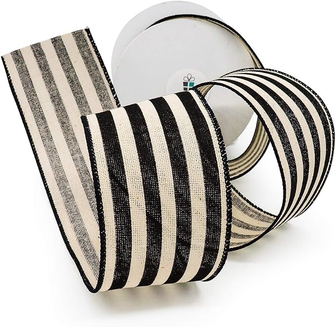 CT CRAFT LLC Striped Canvas Cotton Ribbon 2.5" x 10 Yards Ivory/Black Stripes - Image 7