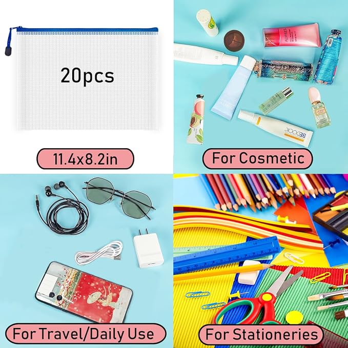 AUSTARK 20 Pcs Zipper File Bags, Plastic Mesh Pouch, Board Game Storage Bag - Image 7