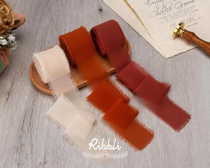 Ribbli Chiffon Silk Ribbon, 1.5 inch x 30 Yard, Champagne/Terracotta/Rust Red - Image 6