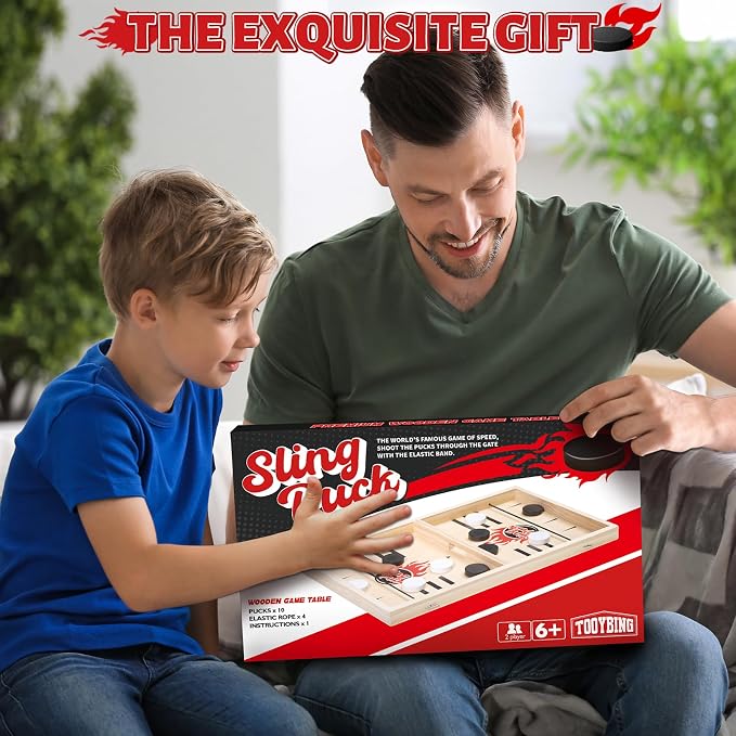 Large Fast Classic Slingshot Puck Game, Wooden Hockey Board Games - Image 7