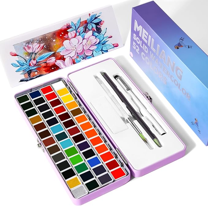 MeiLiang Watercolor Paint Set 52 Colors in Half Pans - Image 8