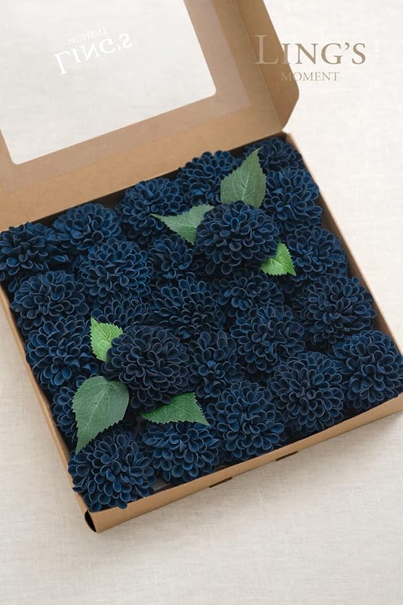 Ling's Moment Navy Blue Dahlia Foam Artificial Flowers Real Touch Faux Fake - Image 7
