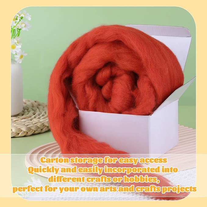 3.53oz Wool Roving Yarn, Fiber Roving Wool Top, Needle Felting Supplies - Image 8