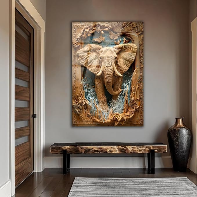 SpiritualHands Rustic Elephant Printed Tempered Glass Wall Art Painting - Image 6
