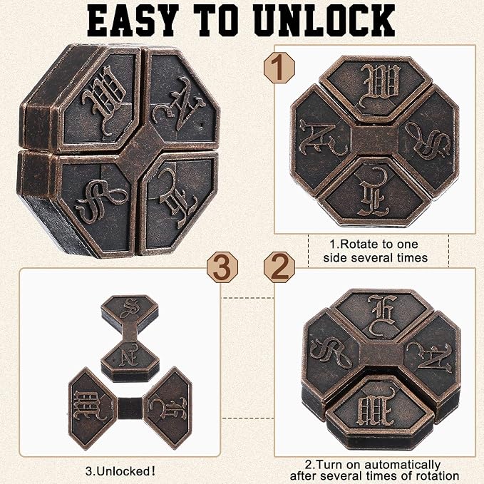 Wettarn 9 Pcs Metal Brain Teaser Puzzles Teaser 3D Steel Puzzle - Image 6