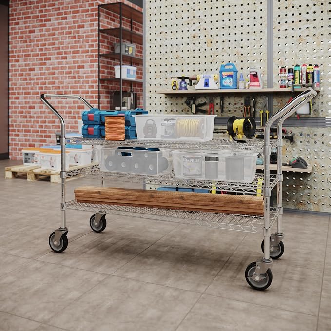 18" W x 48" L x 36" H Chrome Heavy Duty Utility Cart | 3-Tier | NSF Commercial - Image 4
