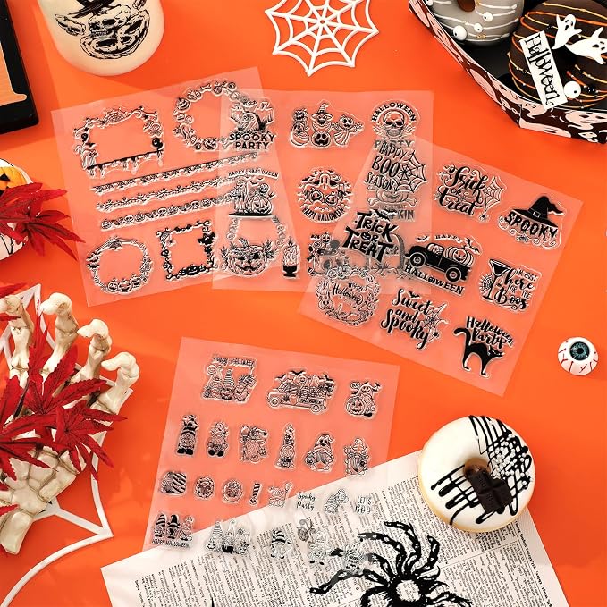 Whaline 5 Sheets Halloween Clear Stamps Gnome Pumpkin Spider Silicone - Image 7