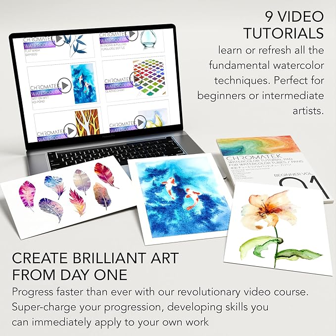 CHROMATEK Watercolor Paint Set, 84 Piece Kit, Video Tutorial Course, 48 Tubes - Image 6
