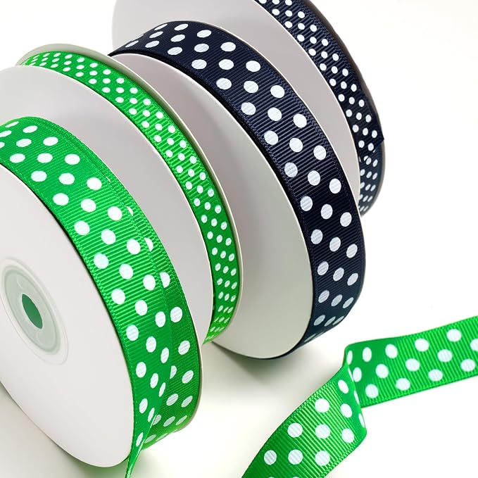 Polka Dot Grosgrain Ribbon 5/8 Inch, 25 Yards Spool Green and White Polka Dot - Image 7