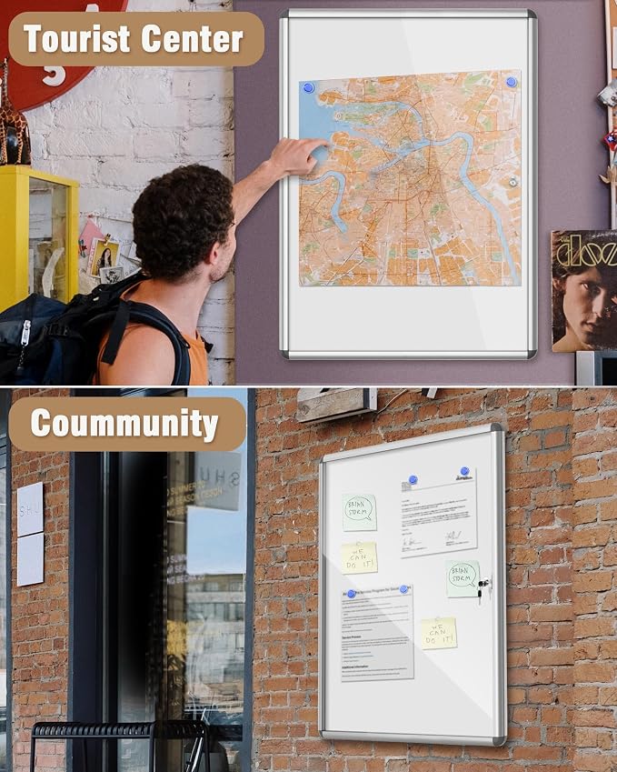 38"x28" Enclosed Bulletin Board, Lockable Weather-Resistant Aluminum Noticeboard - Image 7