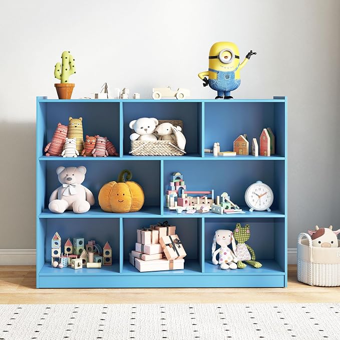 KOTEK Toy Storage Organizer, 5 Cubby Kids Bookshelf, Wooden 3-Tier Bookcase - Image 8