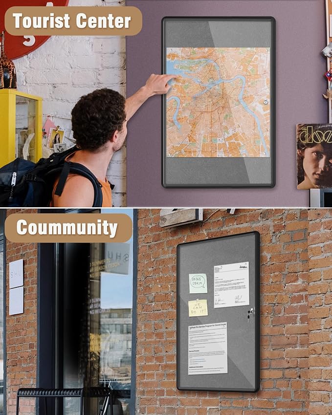 36"x24" Enclosed Bulletin Board, Lockable Weather-Resistant Aluminum Cork - Image 8