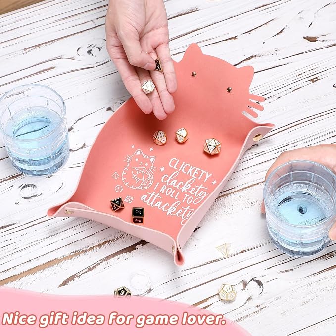 Cat Dice Tray Pinkk for Rolling Funny Folding Leather Dice Tray Portable - Image 6