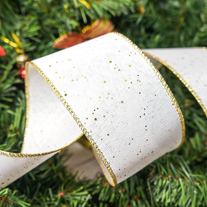 CT CRAFT LLC Whtie Burlap Fabric Confetti Glitter Wired Ribbon 2.5" x 10 Yards - Image 5
