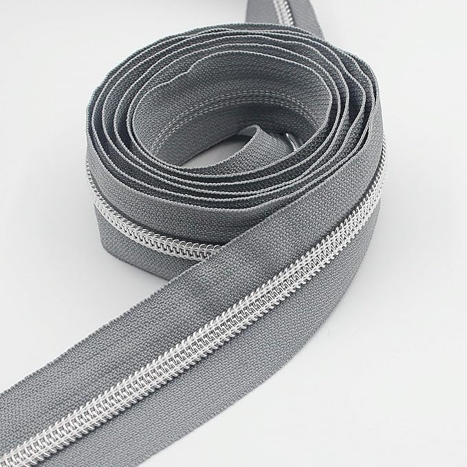 Leekayer #5 Metallic Silver Nylon Coil Zippers by The Yard Bulk 10 Yards Grey - Image 7