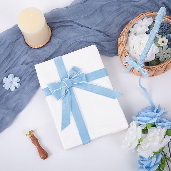 Vintage Sky Blue Velvet Ribbon Christmas Ribbon - Image 3