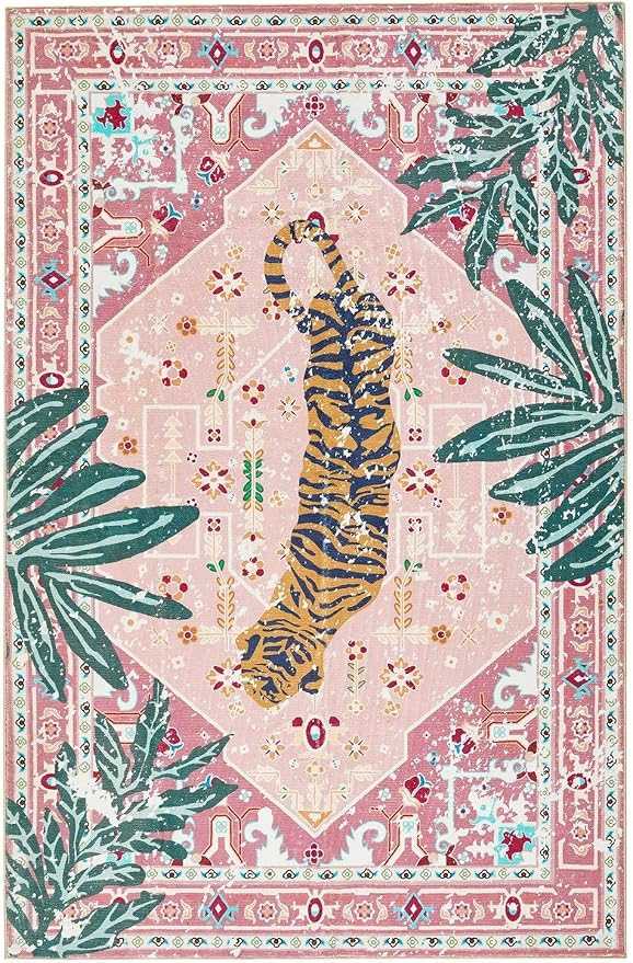 Washable Pink Rugs Boho Vintage Tropical Jungle 9x12 Area Rugs Tribal Oriental - Image 7