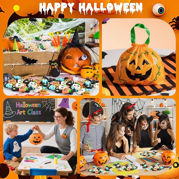 90 Pcs Halloween Mini Erasers for Kids, PLULON Goody Bag Fillers Pumpkin Black - Image 6